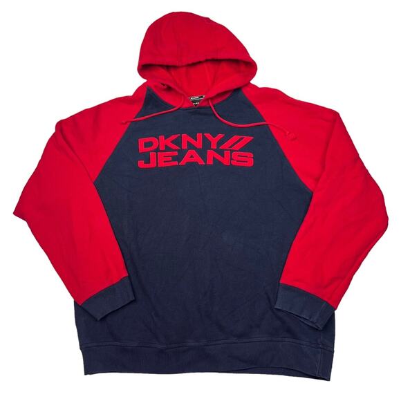 Dkny Other - DKNY Jeans Logo Spellout Hoodie Sweatshirt Colorblock Navy Blue Red Large